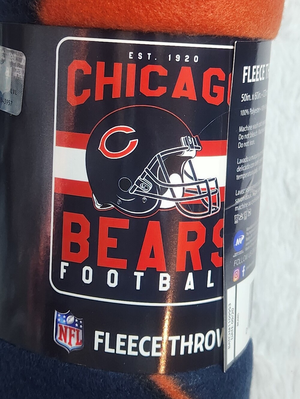 CHICAGO BEARS NFL FOOTBALL Fleece Throw Blanket